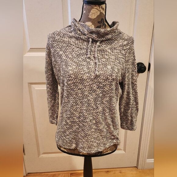 New Directions stretchy gray and white cowl neck sweater 3/4 sleeves M - Picture 1 of 4